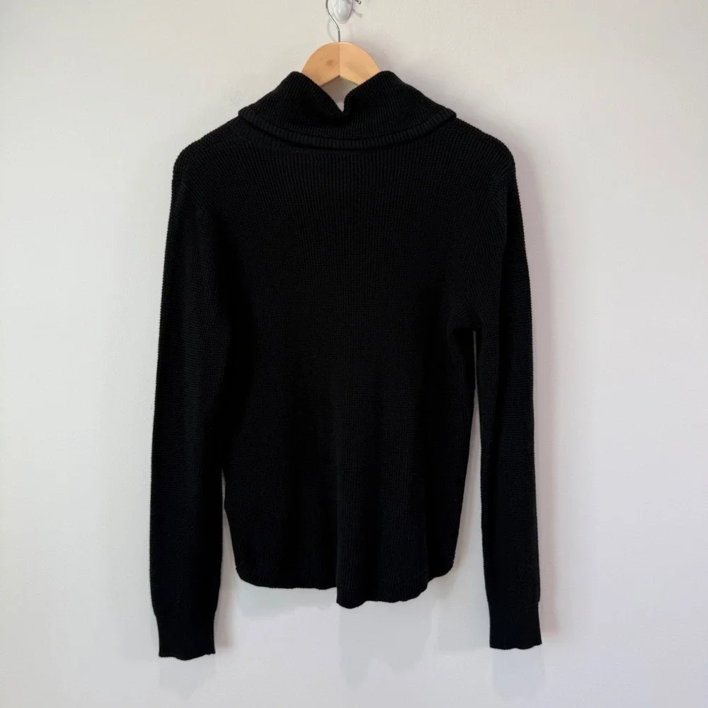 NWT Ralph Lauren Drawstring Cowl Neck Sweater‎ Sz M Black Combed Cotton Slouchy